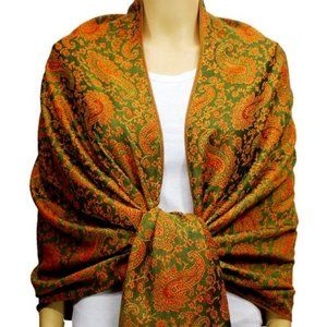Green & Red Paisley Pashmina Winter Scarves for Women Warm Stole Cozy Shawl Wrap
